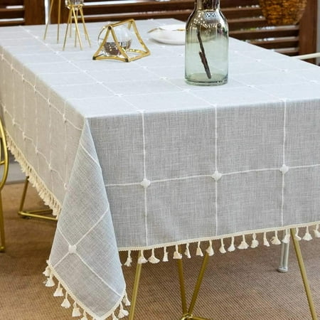 

Tablecloths Embroidered Waterproof Table Cloth Cotton Linen Wrinkle Free Anti-Fading Table Cover Decoration for Kitchen Dinning Party Christmas 55 x 120 Inch - Gray