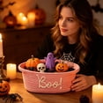 thumbnail image 4 of Halloween Woven Basket With Handle For Trick Or Treat Candy Storage And Party Decoration(Pink-31cm), 4 of 4