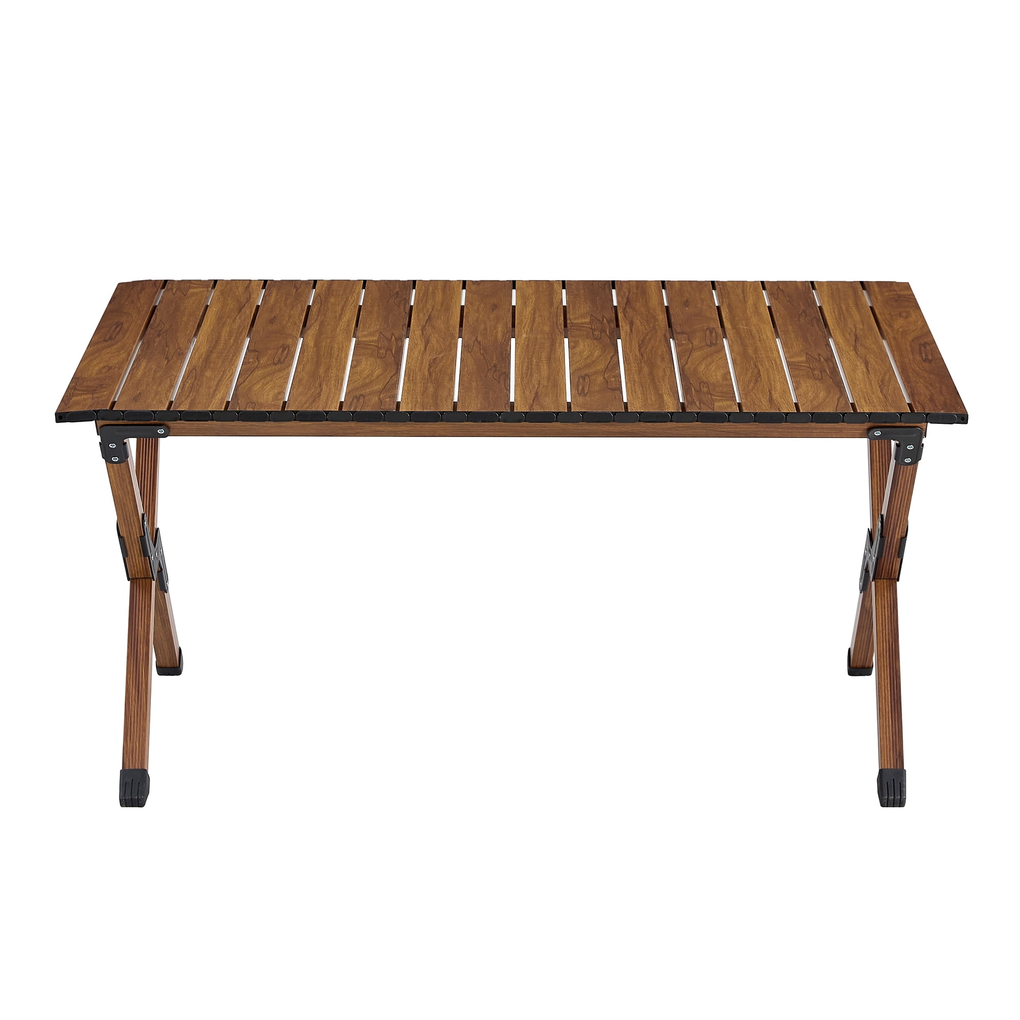 Folding Outdoor Table Lightweight Aluminum RollUp Rectangular Table Brown for Indoor Outdoor Camping Picnics Beach Backyard BBQ Party Patio