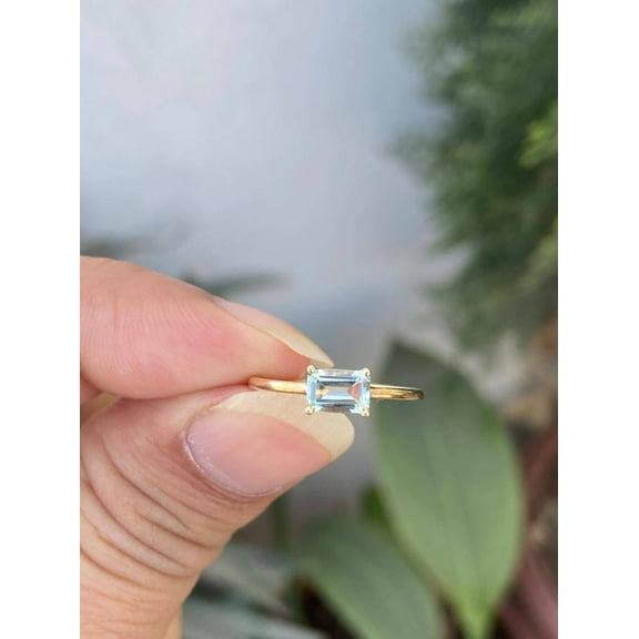 0.50 CT Aquamarine Ring- Baguette Gemstone Ring- Gold plated serling silver Aquamarine Ring- March Birthstone Ring- Dainty Aquamarine Ring , gift for mom , gift for wife, gift for girlfrend