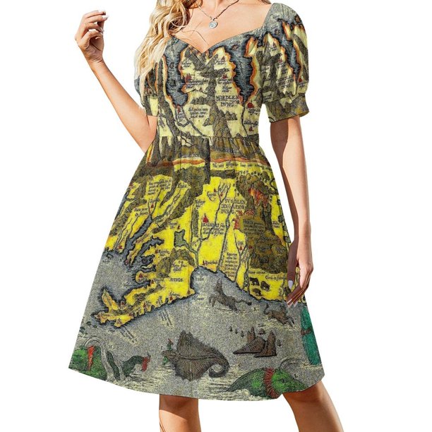 Vestido de manga corta con mapa vikingo antiguo de la Icélanda ropa de mujer ropa de fiesta vestido de manga larga vestidos cortos s auditivos