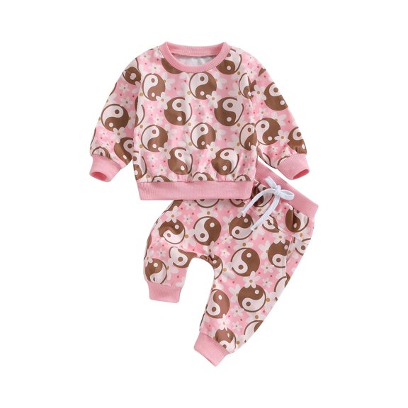 Bagilaanoe 2PCS Newborn Baby Girl Long Pants Set Floral Print Long Sleeve Sweatshirt Pullover Tops Sweatpants 6M 12M 18M 24M Infant Casual Sweatsuits