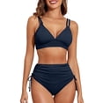 thumbnail image 2 of Women's Bikini Set Solid Color Two Piece Swimsuit with Removable Bra Pads No Underwire for Beach Swimming Vacation,Navy,S, 2 of 8