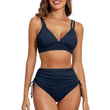 Divhosrg High Waisted Bikini Sets for Women  Bikini Sets for Women Cheeky  Tummy Control Bathing Suits for Women  Womens Swimwear Tummy Control  Navy Swimsuits for Women Two Piece M