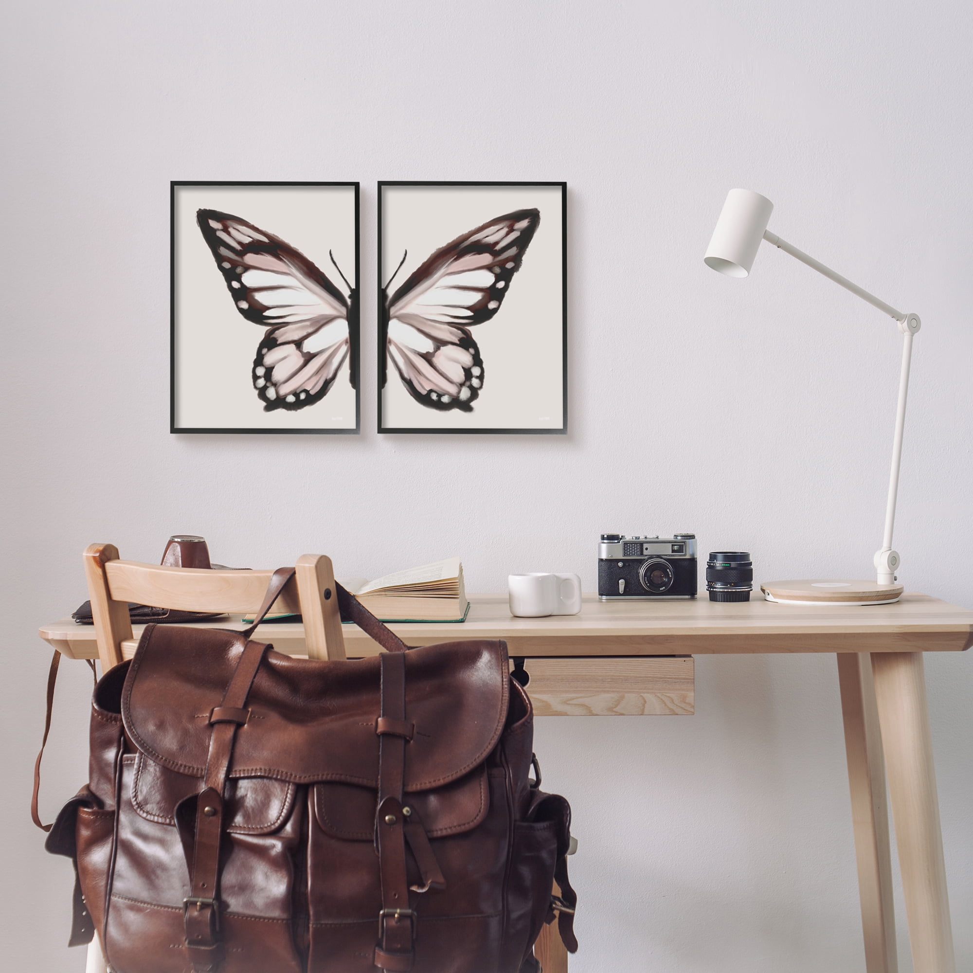 Stupell Muted Symmetrical Butterfly Wings Animals & Insects Painting Black Framed Art Print Wall Art, Set of 2