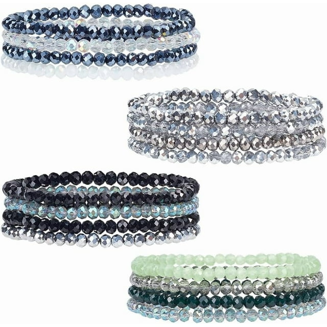 Juego de 4 pulseras elásticas bohemias con cuentas, apilables, para mujer, con cuentas de vidrio de colores, bisutería de moda, regalo para el Día de la Madre.