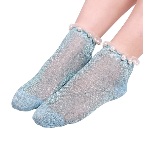 Women Socks Fashion Thin Elastic Net Transparent Mesh Stockings Ankle Socks Slouch Sock With Pearls Multicolor