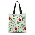thumbnail image 1 of JSDART Canvas Tote Bag Flowers Red Carnations and Blue Floral Pattern Reusable Handbag Shoulder Grocery Shopping Bags, 1 of 1