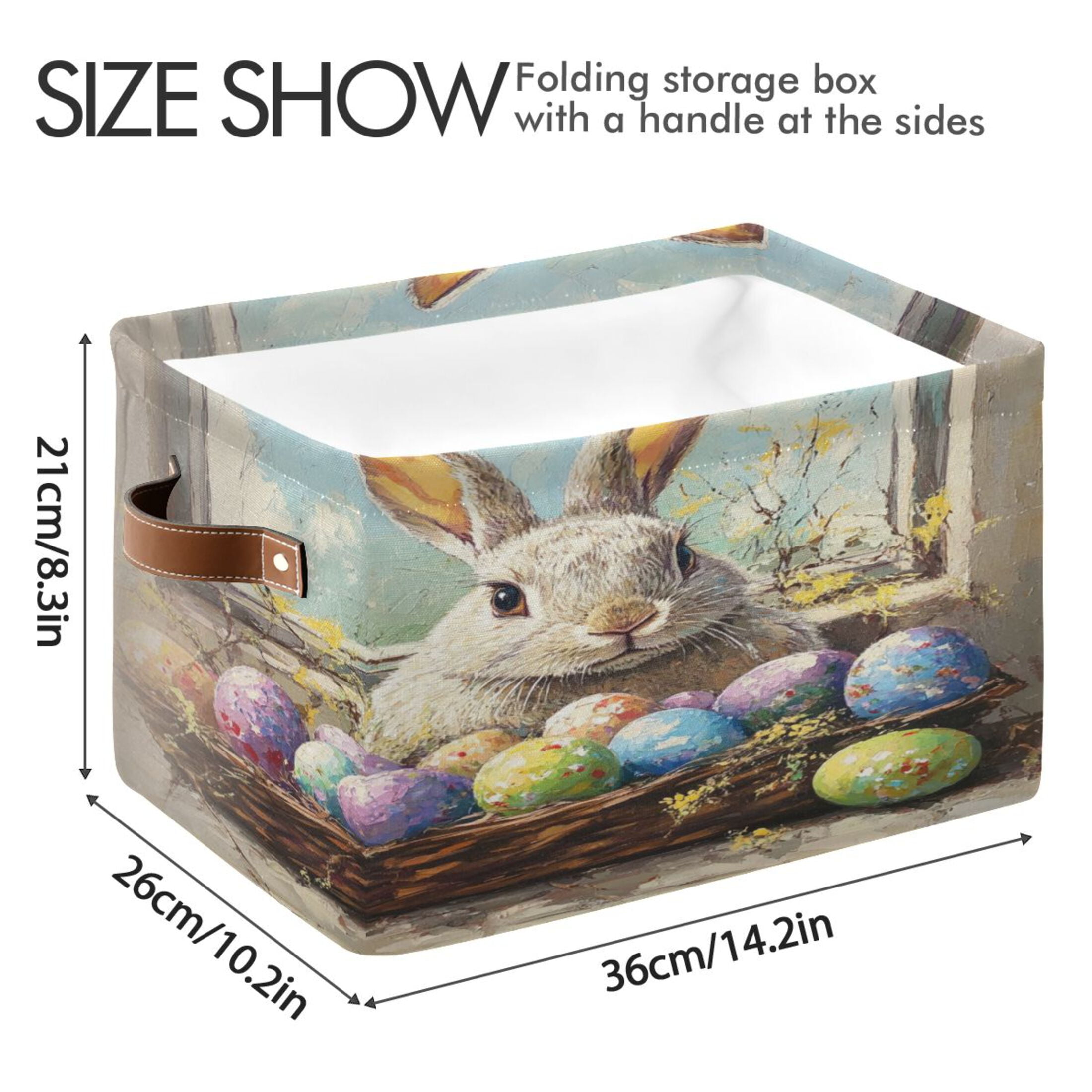 Square Storage Basket 14.2*10.2*8.3 Inch One Sizex2 Shelf Basket Open Home Storage Bins Bedroom Storage Basket Closet Storage Stylish Decor Cute Easter Bunny and Eggs