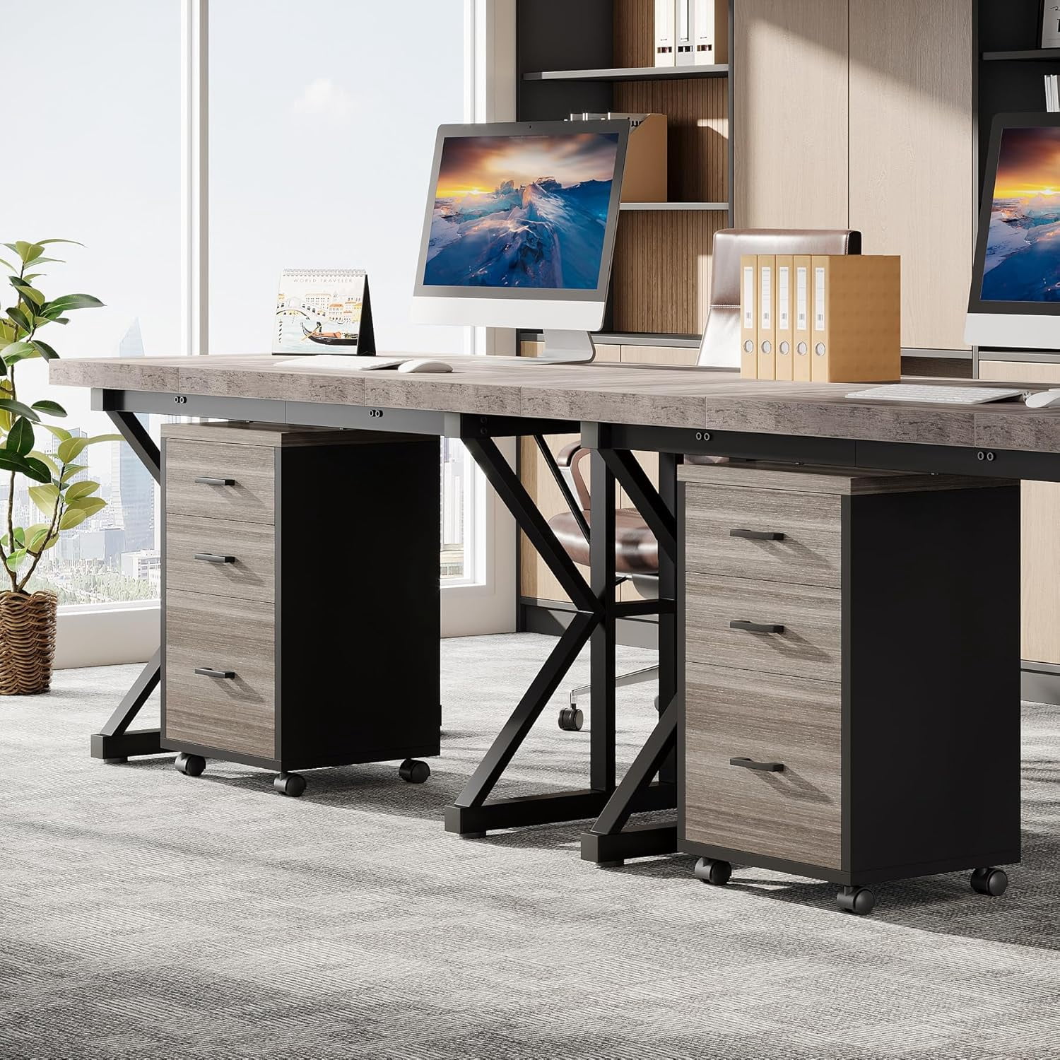 Triebsigns 3 Drawer Rolling File Cabinet, Modern Wooden Office Filing Cabine for Home Office Under Desk (Gray)