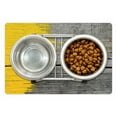 thumbnail image 1 of Yellow Pet Mat for Food and Water, Wooden Board Paint Splashes Brush Stroke Grunge Design Elements, Non-Slip Rubber Mat for Dogs and Cats, 18" X 12", by Ambesonne, 1 of 2
