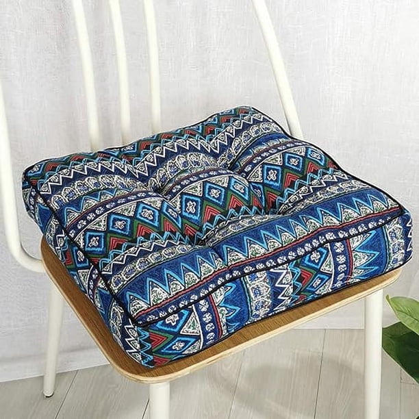 Nvzi Bohemian Soft Patio Chair Pads Indoor Office Home Kitchen Square Dining Chair Cushion Pillow Blue 18x18x4