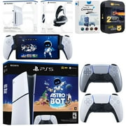 Sony PlayStation 5 Astro Bot Slim Digital Bundle with Disc Drive, Pulse Elite Headset, Extra Controller, PlayStation Portal, MightySkins Voucher and 2 Year Extended Warranty - Sterling Silver