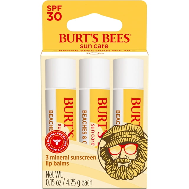 Bálsamo labial Burt's Bees Beaches & Cream Sun Care SPF 30 (paquete de 3)