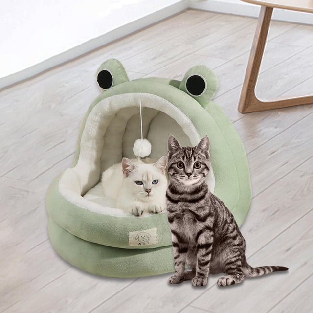 Cama para gatos, cueva, nido de Gato semicerrado, escondite para gatitos, acogedor, accesorios suaves para mascotas, perrera con fondo antideslizante, , verde s
