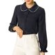 thumbnail image 5 of Camisas de trabajo de botón con cuello Peter Pan y volantes de Allegra K para mujer en azul marino, 5 of 7