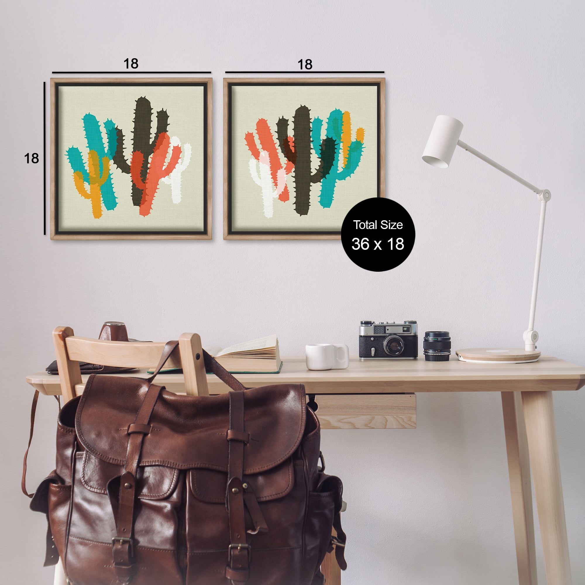 Stupell Industries Vibrant Overlapping Cactus Abstract Painting Brown Floater Framed Canvas Art Print Wall Art, 18 x 18, Set of 2
