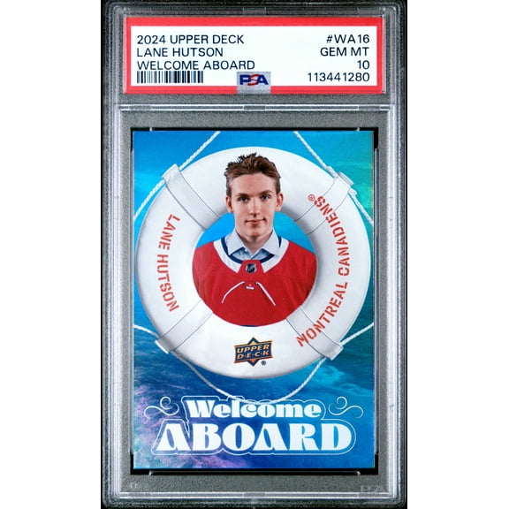 Graded 2024 Upper Deck Lane Hutson #WA16 Welcome Aboard Rookie RC Hockey Card PSA 10 Gem Mint