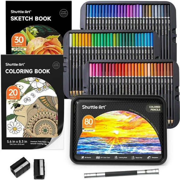 80 Colored Pencils, Shuttle Art Soft Core Coloring Pencils with Coloring Book, Sketch Pad and Sharpener, Premium Color Pencils for Adult Coloring, Sketching and Drawing