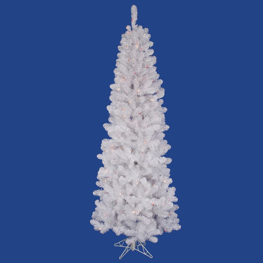 Vickerman Pre-Lit 5.5&#039; White Salem Pencil Pine Artificial Christmas Tree, LED, Multicolor Lights