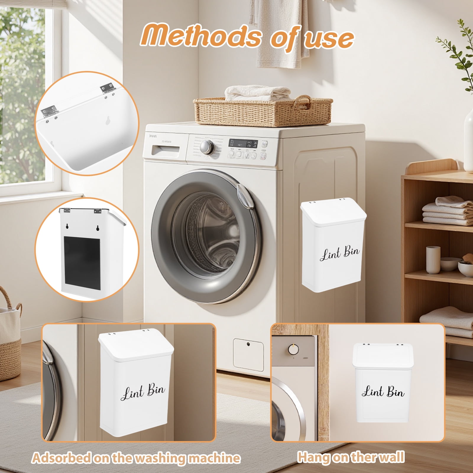 Threns Magnetic Lint Bin Holder with Lid Multipurpose Lint Storage Box Space Saving Container for Laundry Room Organization Decor