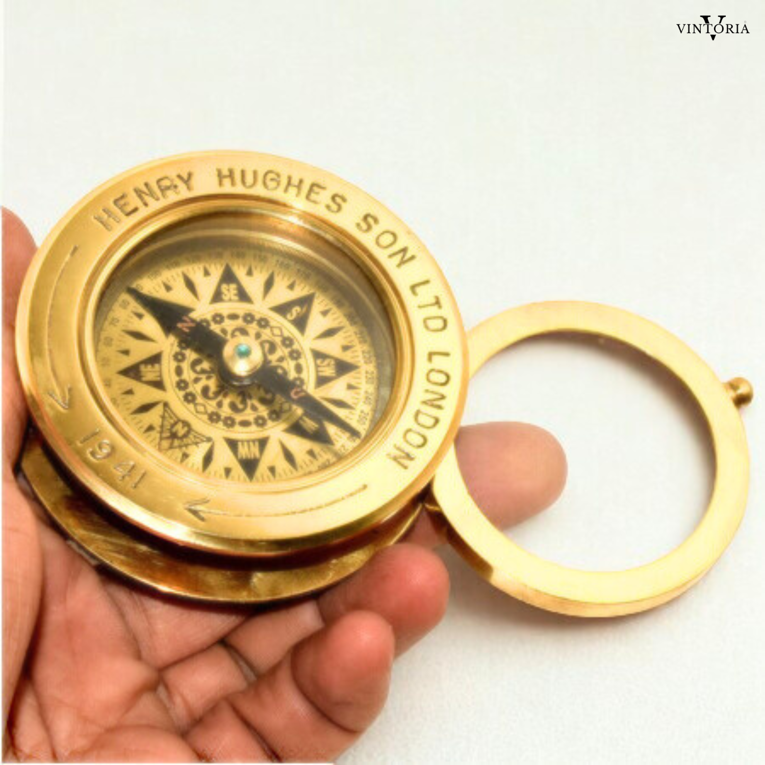 Brass Twin Compass 3" with Magnifying Glass & Leather Case Nautical Marine Gift