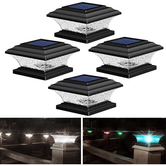 Solar Post Cap Lights Outdoor LED Lighting Deck Fence Light Two Modes Warm White/7 RGB Color Changing Suitable for 4x4 5x5 Wooden Posts (Brushed Copper, 8pk),