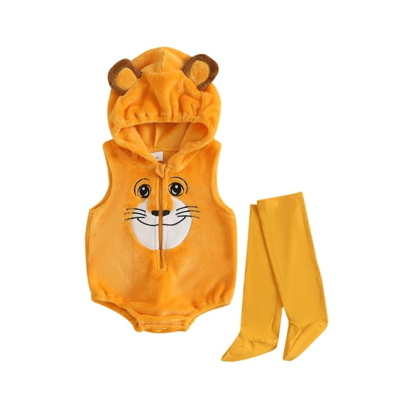 RUINIXCW Newborn Baby Boy Halloween Tiger Costume Kids Infant Fall Winter Animal Cosplay Outfit Warm Fleece Sleeveless Hooded Zip Romper Stocking Set