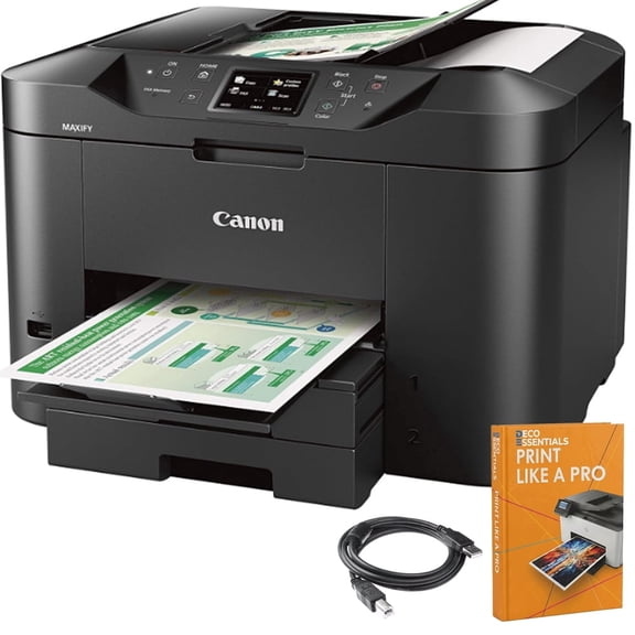 Canon MAXIFY MB2720 Wireless Color Photo Printer with Scanner, Copier and Fax Bundle with Deco Essentials Printer eBook   High-Speed 6FT USB 2.0 Printer Cable