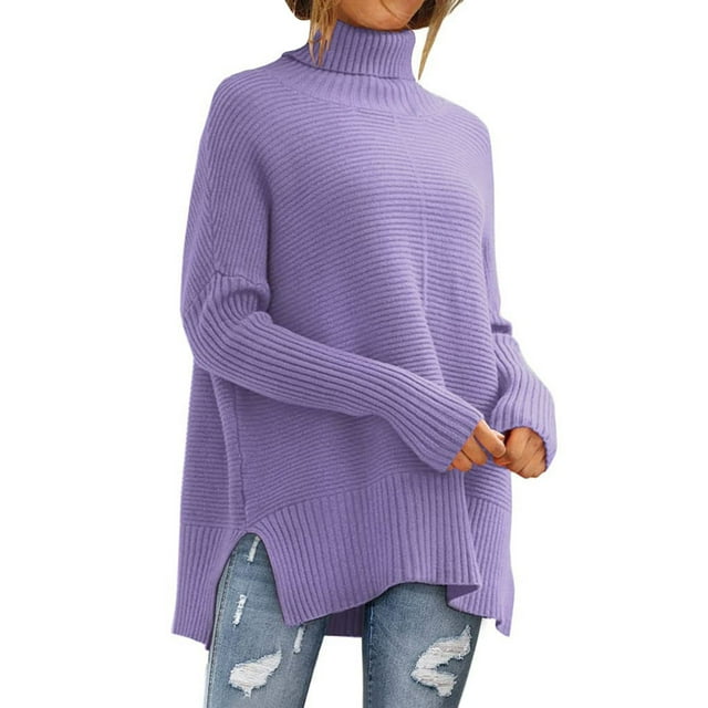 Chandail à Enfiler pour Femmes, Col Roulé Uni à Manches Longues en Tricot, Chandail Confortable à Enfiler pour Femmes, Chandail à Enfiler pour Femmes G