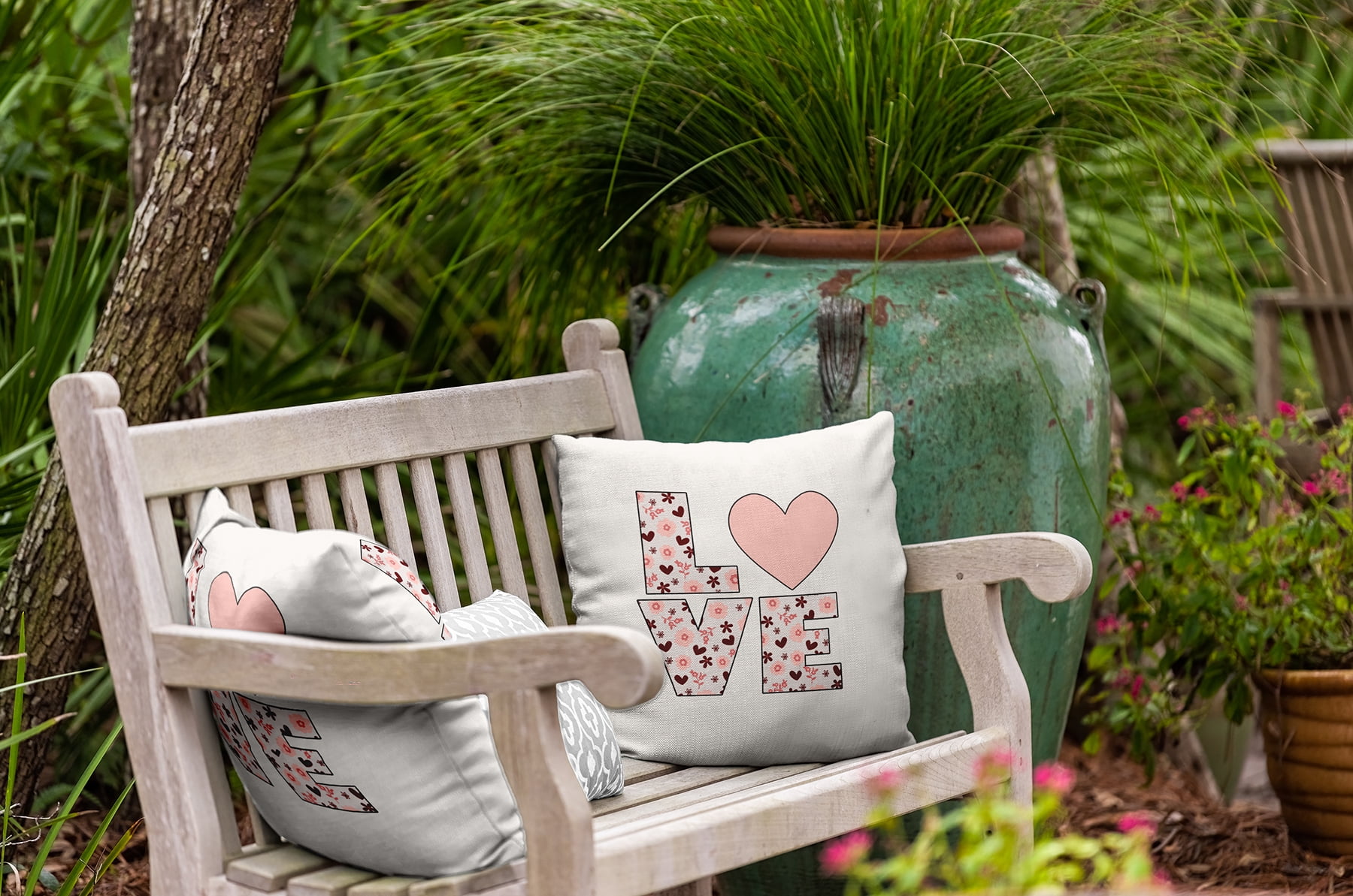 16"x16" Simply Daisy Valentines Love with Flowers Poly Indoor/Outdoor Pillow, Silver Qty 1