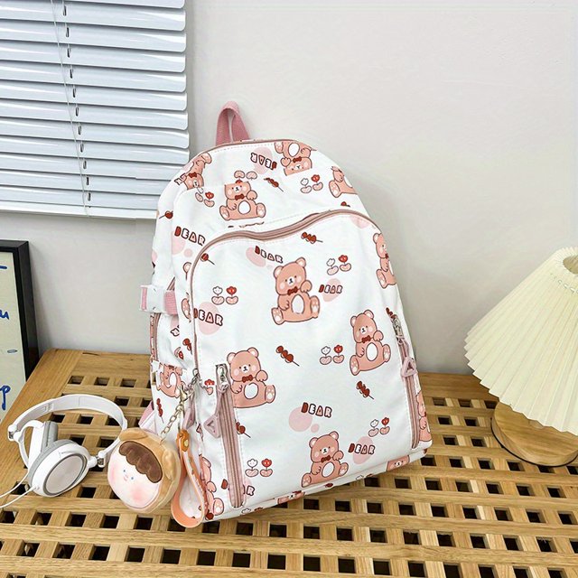 Mochila Con Estampado De Animales De Dibujos Animados, Mochila Escolar De Nailon Kawaii, Bonita Mochila De Viaje De Gran Capacidad