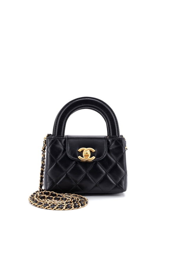 Pre-Owned Kelly Top Handle Shopping Bag Quilted Shiny Aged Calfskin Nano By Rebag