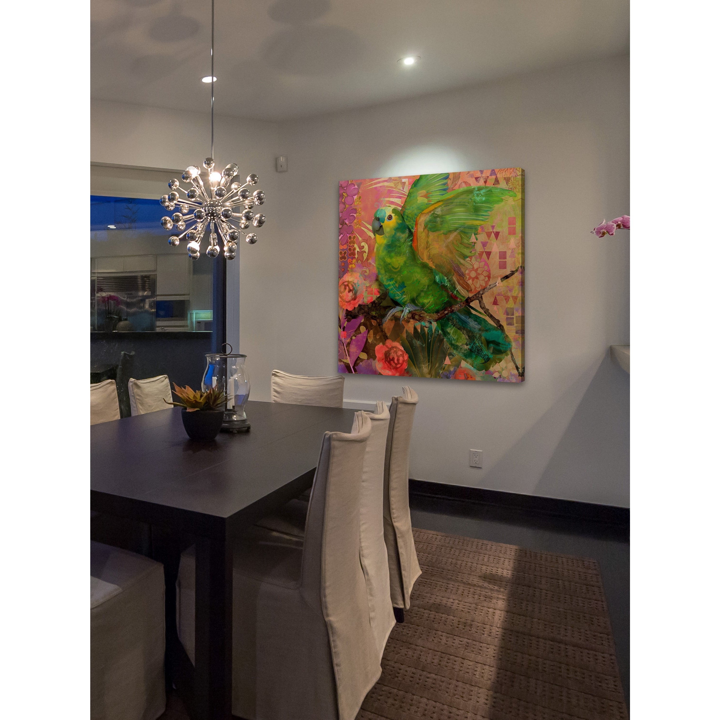 "Great Green Parrots" Painting Print on Wrapped Canvas