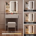 thumbnail image 4 of Haewon Small Vanity Desk with Mirror and Lights, Makeup Vanity with Charging Station, Compact Dressing Table Set with Storage Chair, Drawer and Shelves for Bedroom, White, 4 of 8