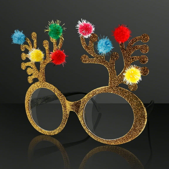 Gold Glitter Christmas Reindeer Antler Novelty Glasses