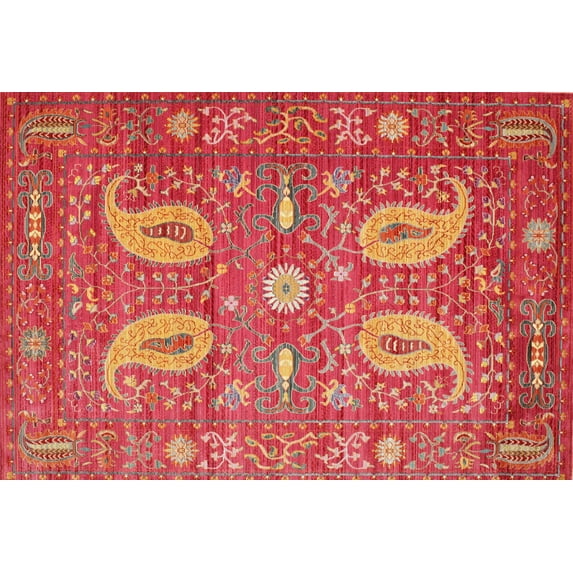 Ahgly Company Machine Washable Indoor Rectangle Traditional Ferrari Red Area Rugs, 7' x 9'