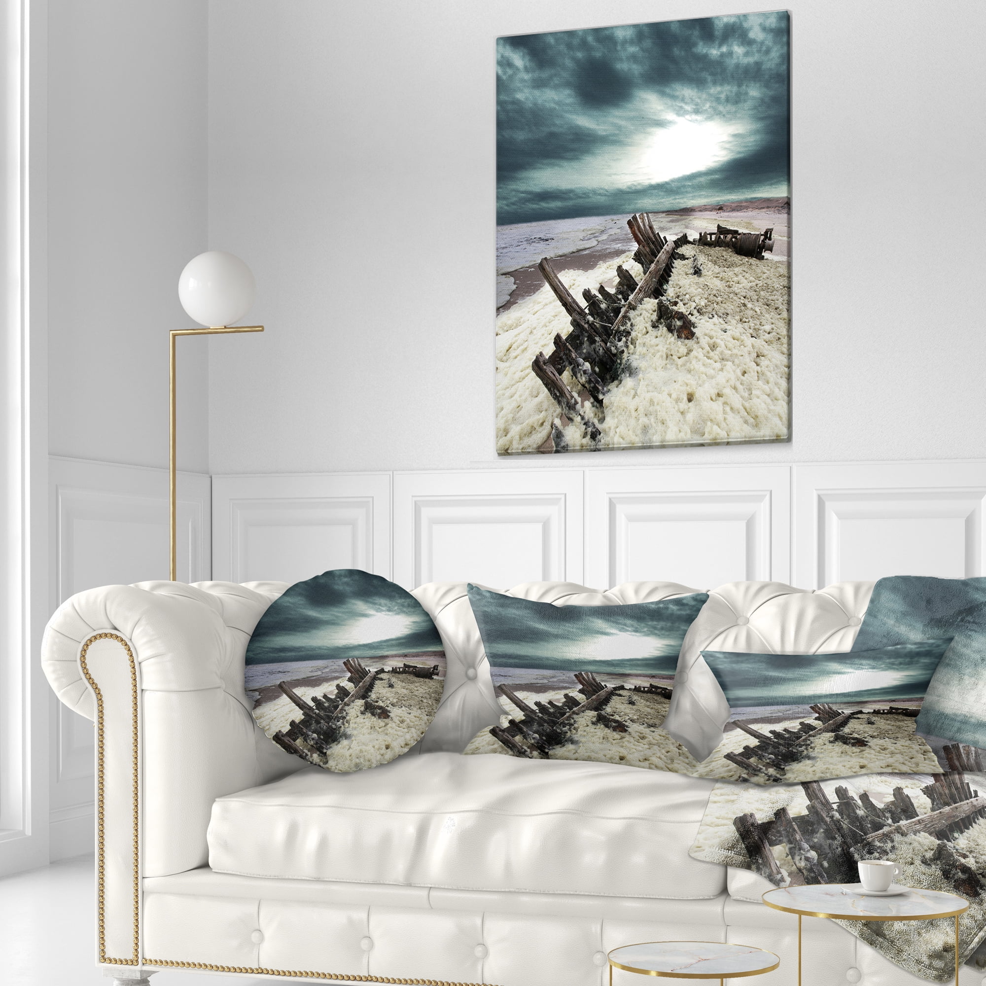 Designart 12" x 20" White Polyester Throw Pillow
