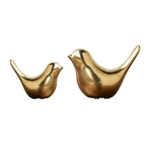Set of 2 Bird Decor Figurine Ceramic Bird Statue Small Modern Figurines Home Decor Decorative Ornaments for Shelf Desktop Living Room Bedroom Cabinets Office Decorations, 2 Sizes(Gold)