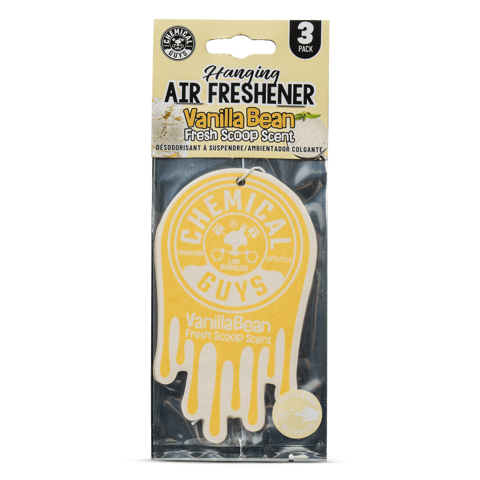 (3 pack) Chemical Guys Hanging Vanilla Bean Fresh Scoop Scent Air Freshener
