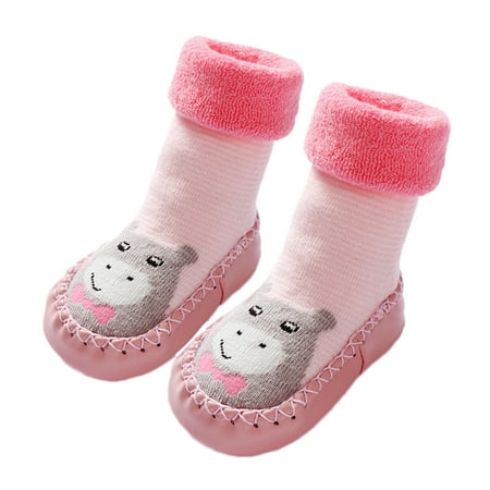 

NUOLUX 1 Pair of Anti-slip Learning Walking Socks Toddler Socks Kids Socks Baby Socks Cotton Cartoon Infant Socks Suitable for 15-23 Months(Pink Hippo Pattern 14cm)