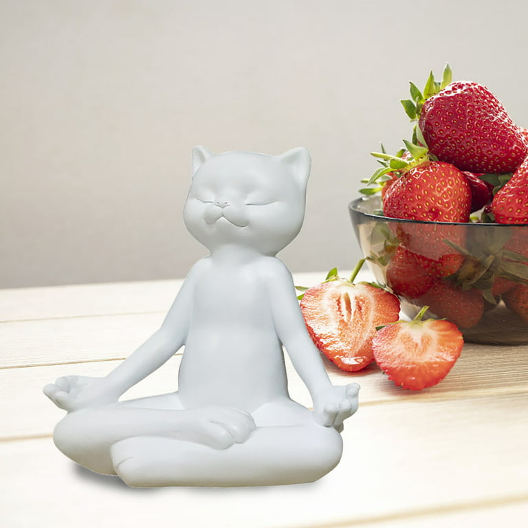 MPWEGNP Decorative Yoga Meditation Cat Kitty White Animal Statue Resin  Figurine Statue Home Decor Raiders Garden Garden Ornament 
