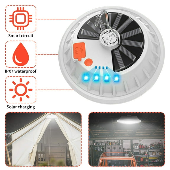Solar Camping Lantern USB Rechargeable LED Camping Light IPX7 Waterproof Tent Light with Power Bank Output for Camping, Hiking, Outage, Hurricane, Cellphone Emergency Charging