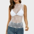 thumbnail image 4 of SHITINN Women's Fashion Womens Mesh Sleeveless Layering Tops Neck Floral Embroidery Sheer See Through Tee Shirt T Womens Short Sleeve Blouses Women's Clothing, 4 of 7