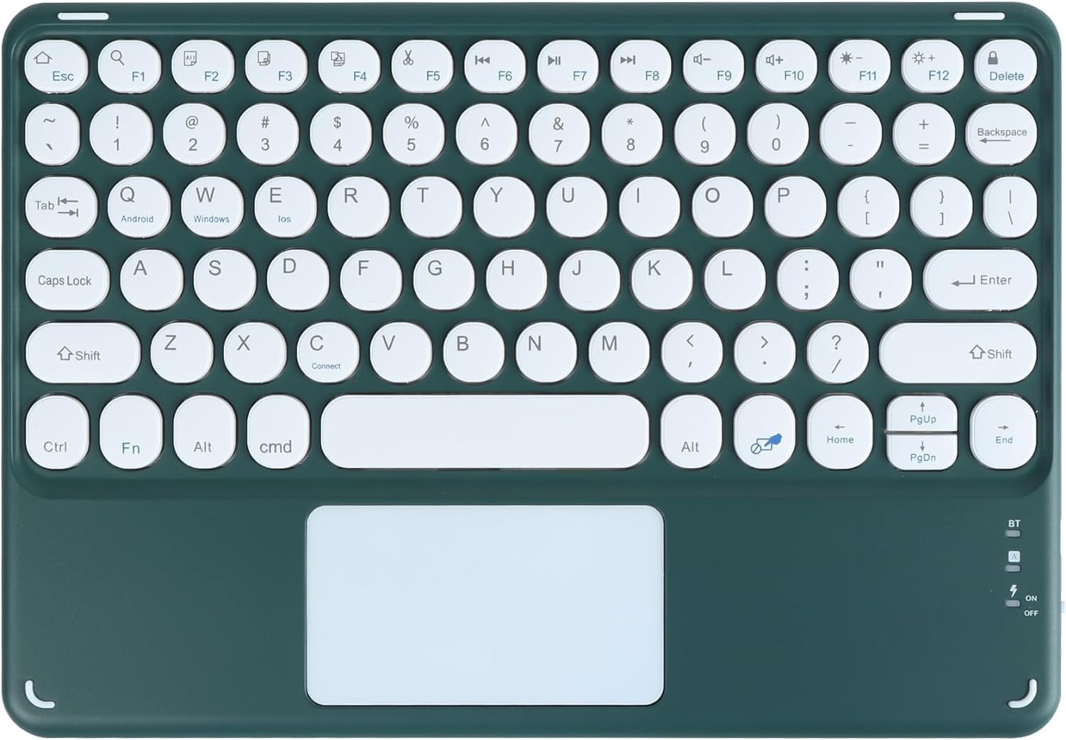 Portable Wireless Bluetooth Keyboard with Touchpad, Ultra-Thin Rechargeable Bluetooth Keyboard Mini with trackpad Round Key for iPad pro/iPad/iOS/Android (Dark green)