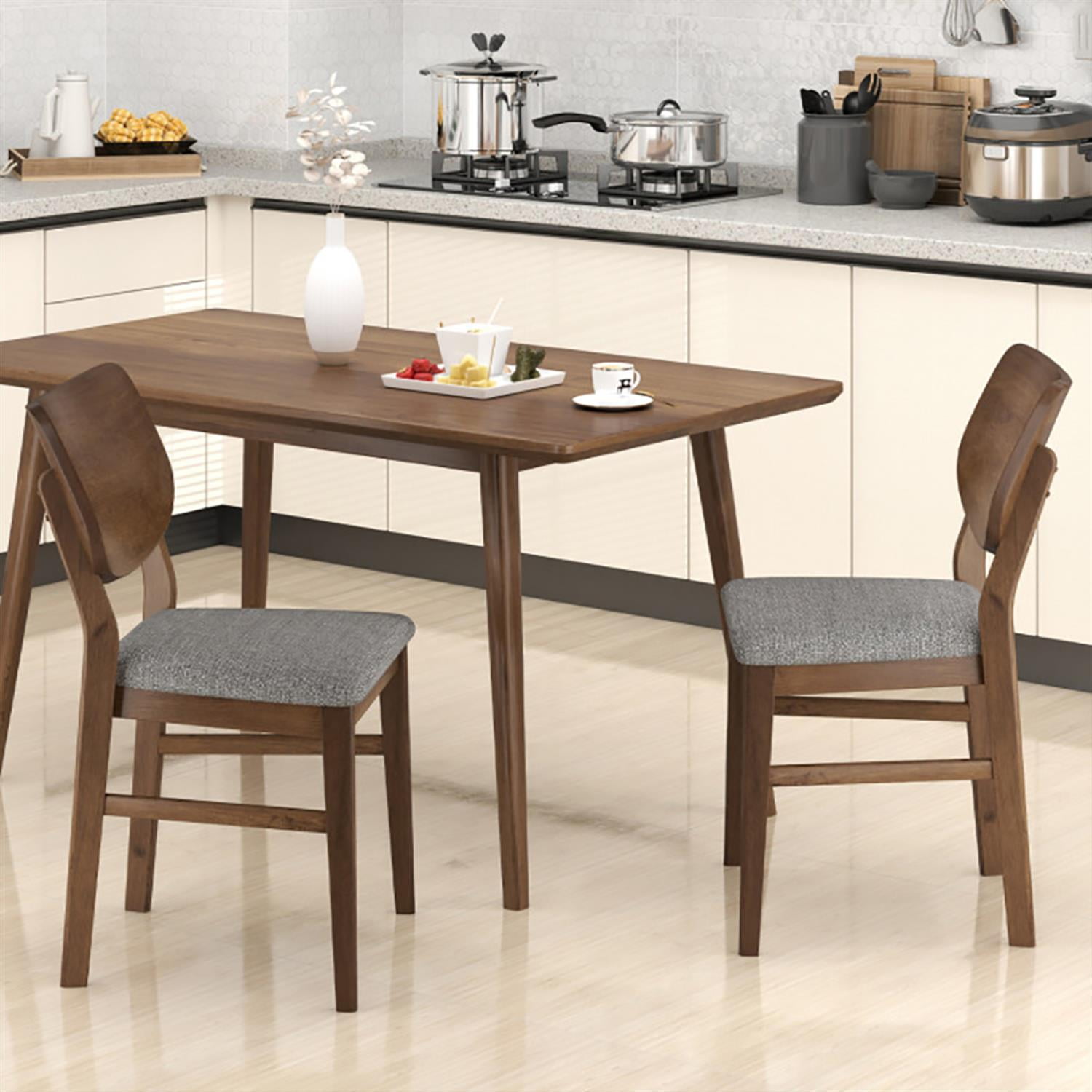 Demi Bonn Farmhouse Upholstered Kitchen Chairs Set of 2, Dining Chairs with Rubber Wood Frame, Suitable for Living Room Dining Room, Gray