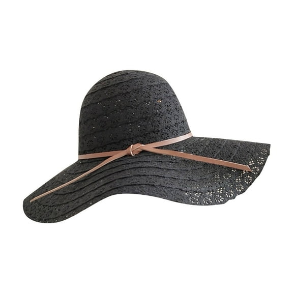 Audhol Womens Straw Fedora Beach Sun Hat Womens Hat Sun Hat For Women Beach Cap Summer Hats UPF50 Ultra Wide Brim Sun Hat Black One Size