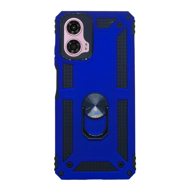 Funda Uso Rudo Con Anillo Magnético Para Motorola G24 / G04 Azul Rey Más 2 Micas De Cristal