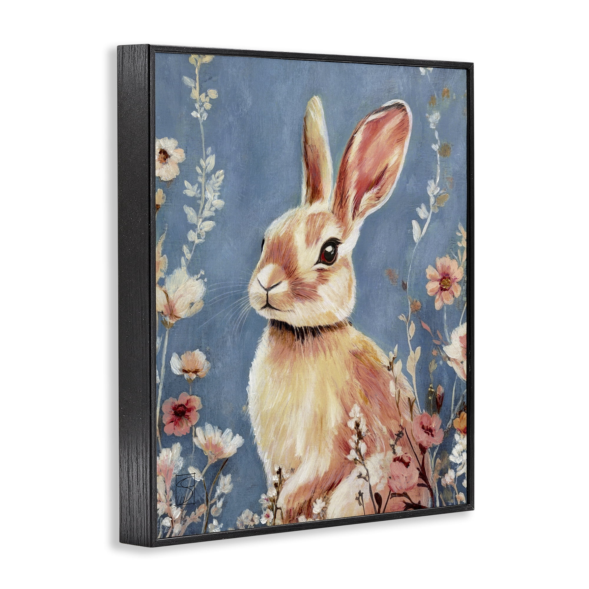 Stupell Industries Whimsical Rabbit on Blue Black Framed Giclee Art, design by Sara Culpepper