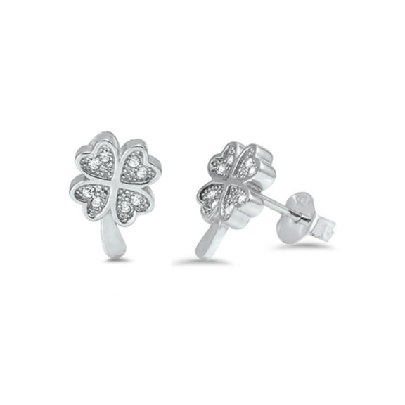 Four Leaf Clover Stud Earrings, Sterling Silver 925, Lucky Charm Jewelry